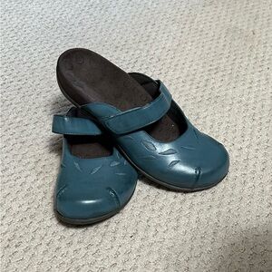 Hannah Teal Blue Mary Jane Clog Mules